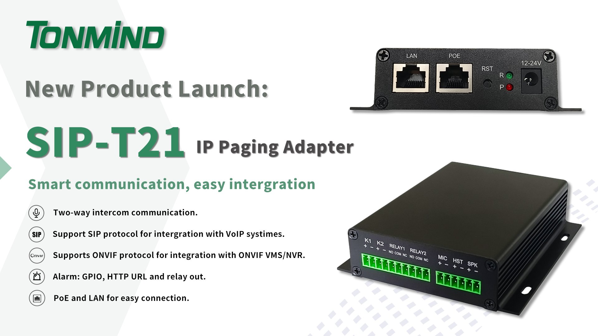 Anúncio de lançamento do produto: Tonmind apresenta o adaptador de paginação IP SIP-T21