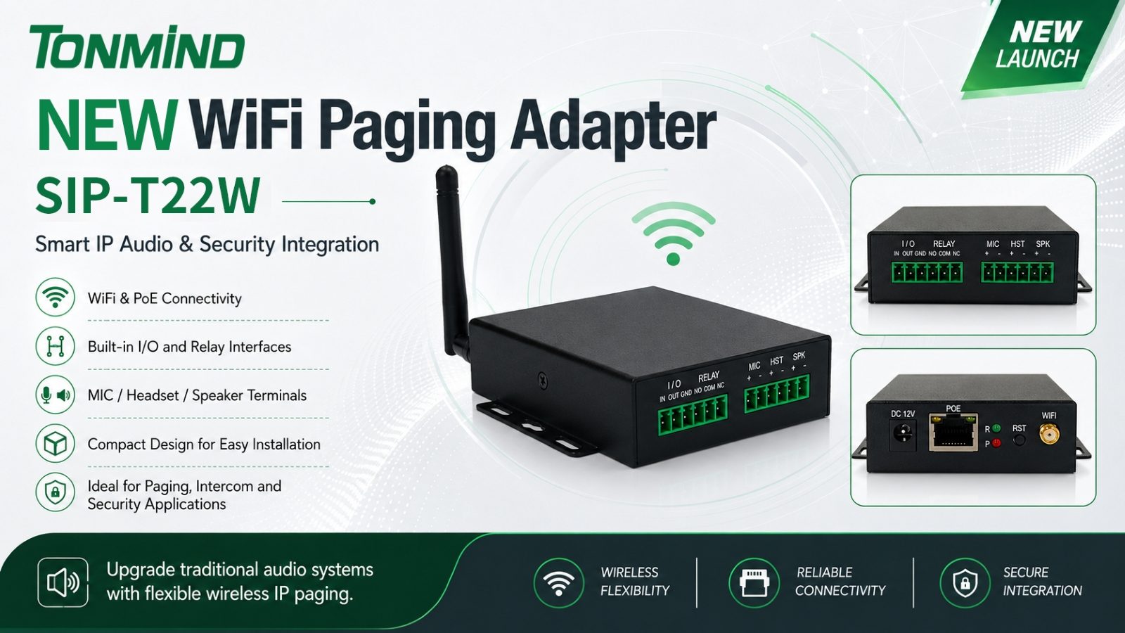 Tonmind lança novo adaptador de paginação WiFi para aplicações de áudio IP inteligente e segurança